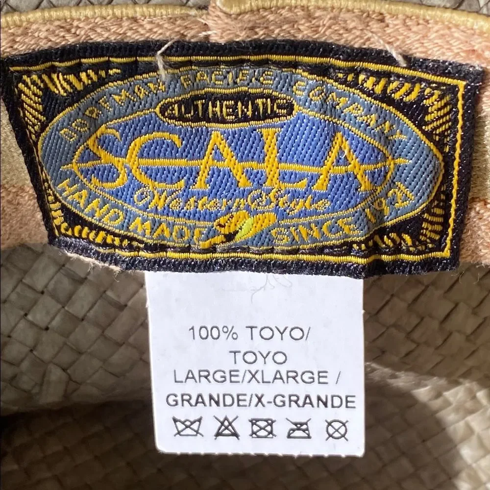 Scala Natural Straw Hat w/ Chin Strap Wired OS Western Outdoor Vacation Casual